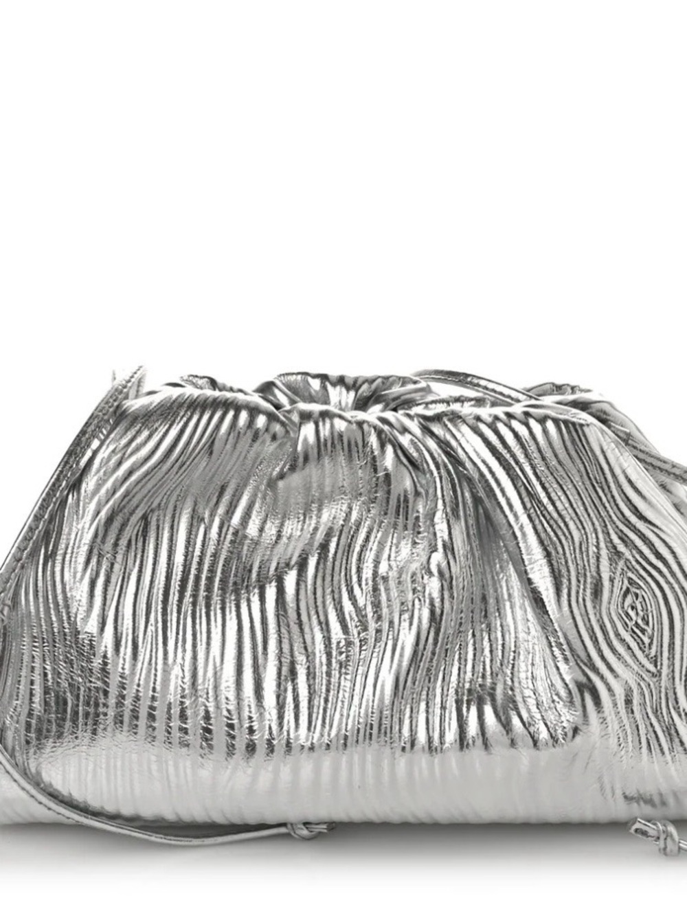 Bottega Veneta Metallic Silver Pleated Clutch